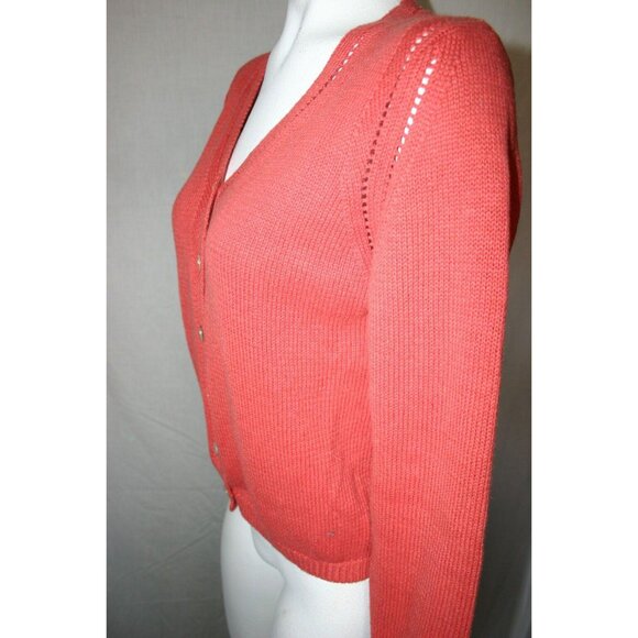 J.L. Plum Womens Button-Up Knit Cardigan Sweater Coral Size Medium - Picture 4 of 6